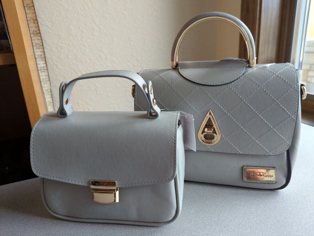 2 NWT Bella Russo Purse Handbag Satchel Small Medium Taupe Grey Gold Accent